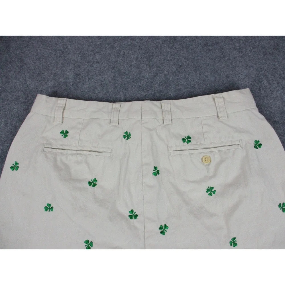 Orvis Shorts Mens 38 Off White Cream Green Clovers Floral Chino Embroidered VTG